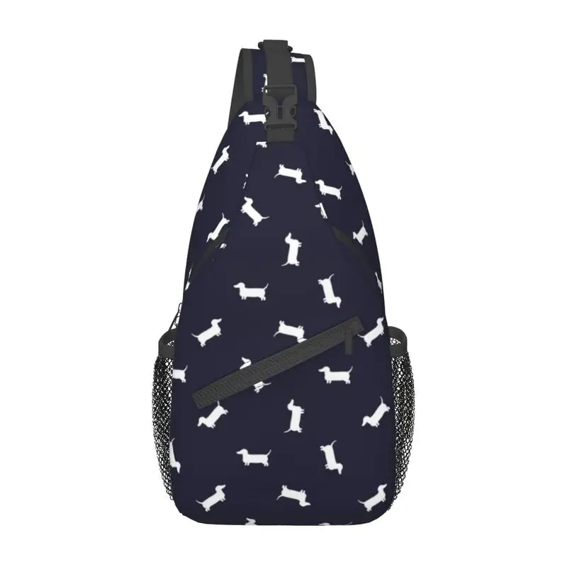 

Fashion Dachshund Cartoon Pattern Crossbody Sling Backpack Men Wiener Sausage Dog Shoulder Chest Bag for Hiking