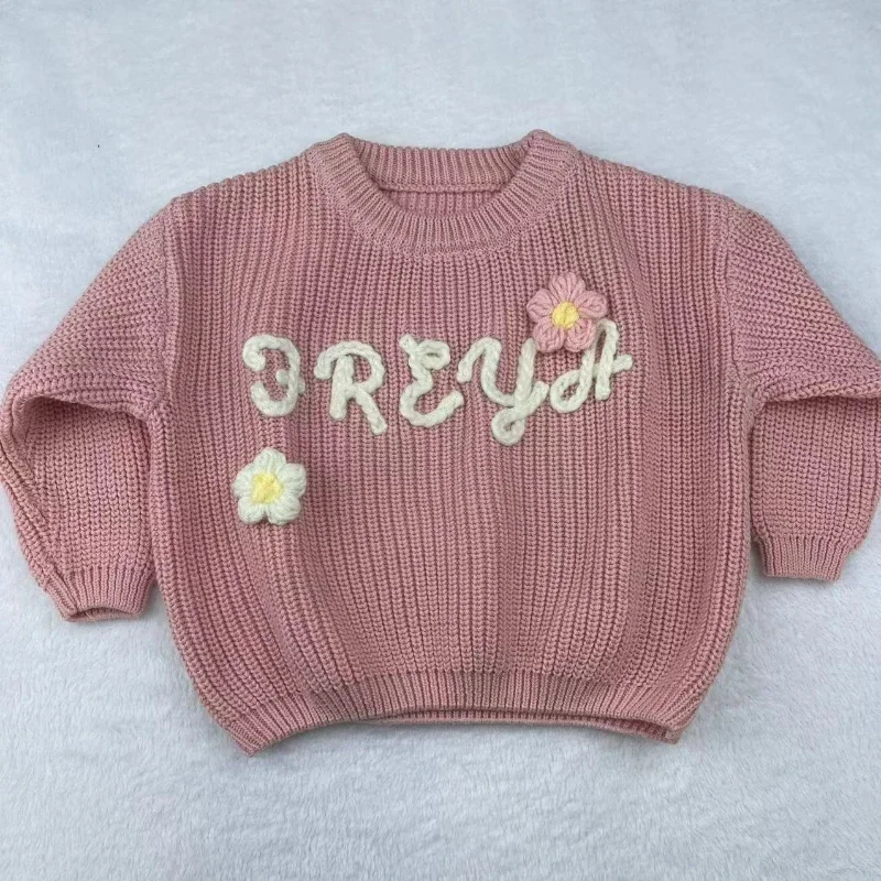 Name Baby Loose Sweater Knitted Autum Winter Baby Boy Girl Clothes Round Neck Kid Toddler Girl Boy Pullover Sweaters for baby girls sweater