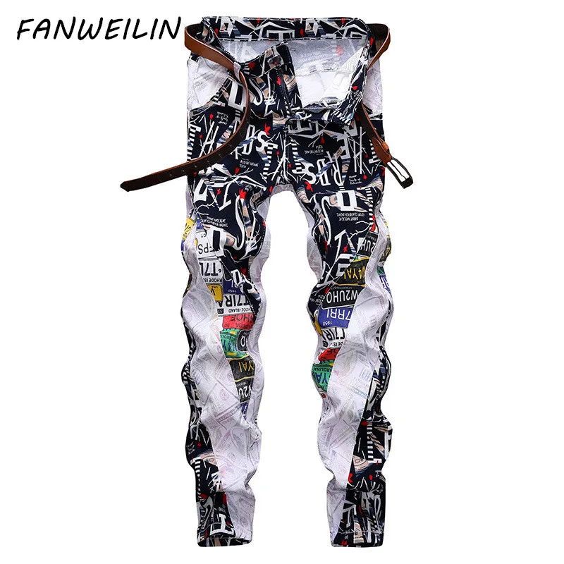 

Jeans For Men 2024 New Fashion Black White Patchwork Jeans Men's Harajuku Denim Pants Letter Print Jean Homme Pntalones Hombre