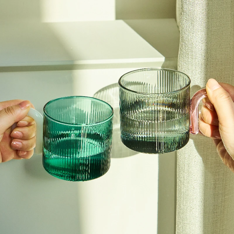 Glass Water Cup Floriddle Colorful Handle Ripple Glass Mug Coffee Cups Heat Resistance Mug Milk Tea Cups Drinkware Coffee Mugs Glass