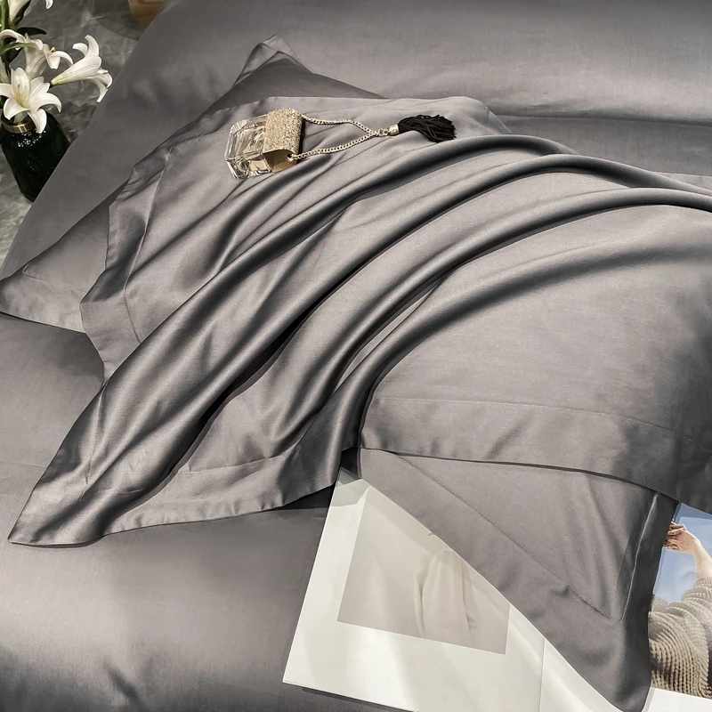 1000TC Egyptian Cotton Luxury Bed Sheet Set 4/6pcs Bedding Sheet Soild Color Flat Fitted Bedsheets with Pillowcases Queen King 6