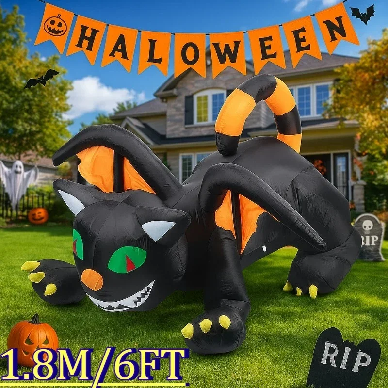 6FT Inflatable Dragon with Wings Built - in LEDs Ideal for Indoor Party Lawn and Yard Decor Best Halloween Blow Up Toy Ornament