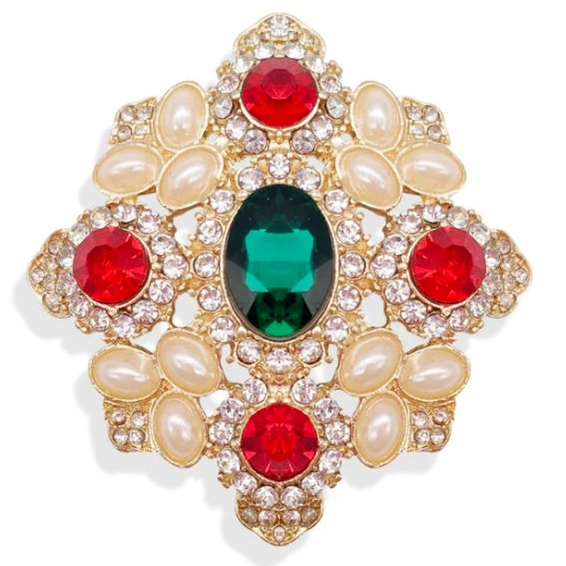 Baroque Vintage Gold Color Crystal Pearls Pin Brooches Gem