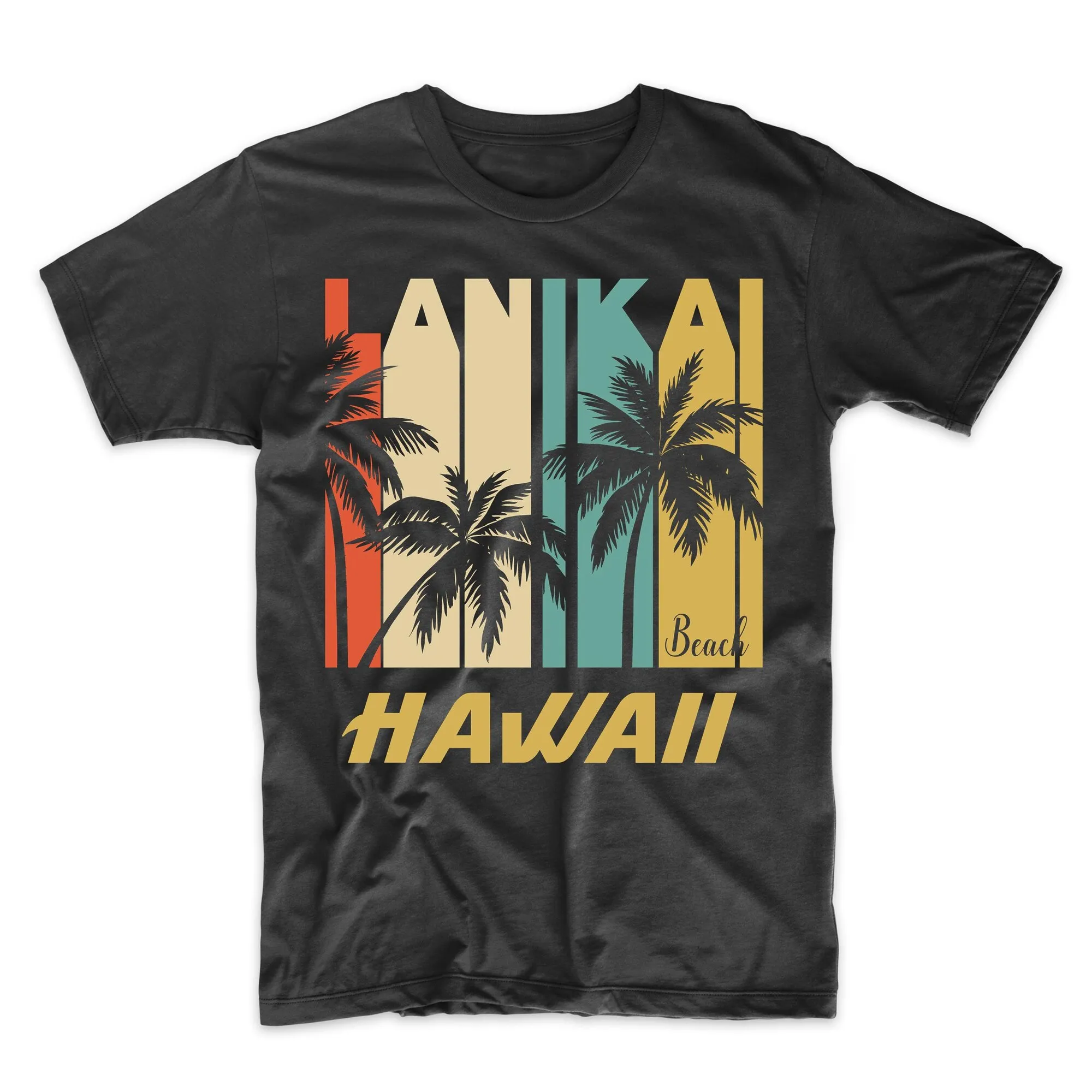Retro Lanikai Beach Hawaii Palm Trees Vacation T Shirt Uomo Maniche Lunghe O Corte