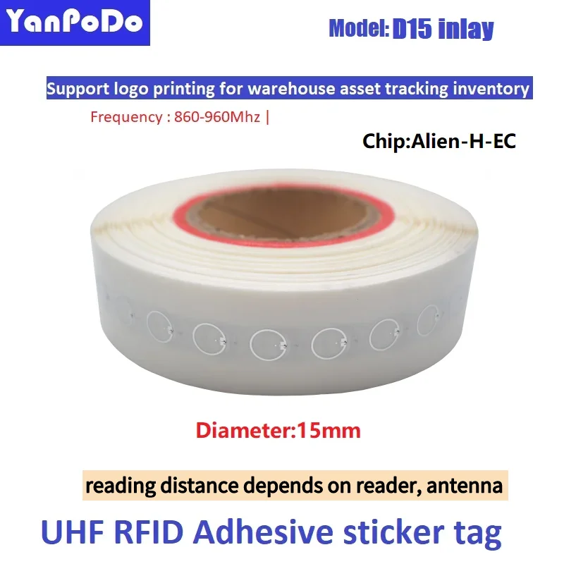 YANPODO UHF 태그 라벨 스티커, U9 EPC Gen2 ISO18000-6C RFID 접착 라벨, UHF 태그, 860-960..