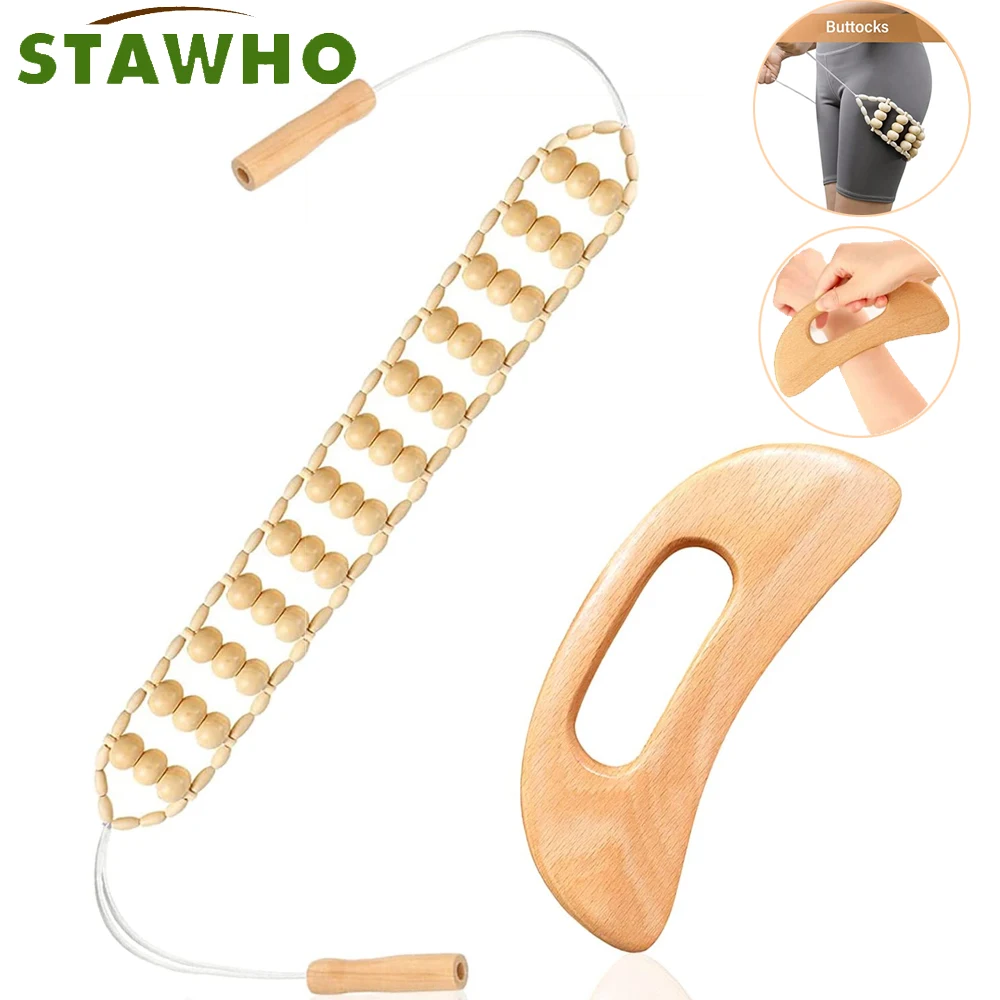Wood Therapy Massage Tools,Handmade Wood Back Massage Roller Rope Tool,Maderoterapia Kit Body Sculpting Tools for Relax Muscles