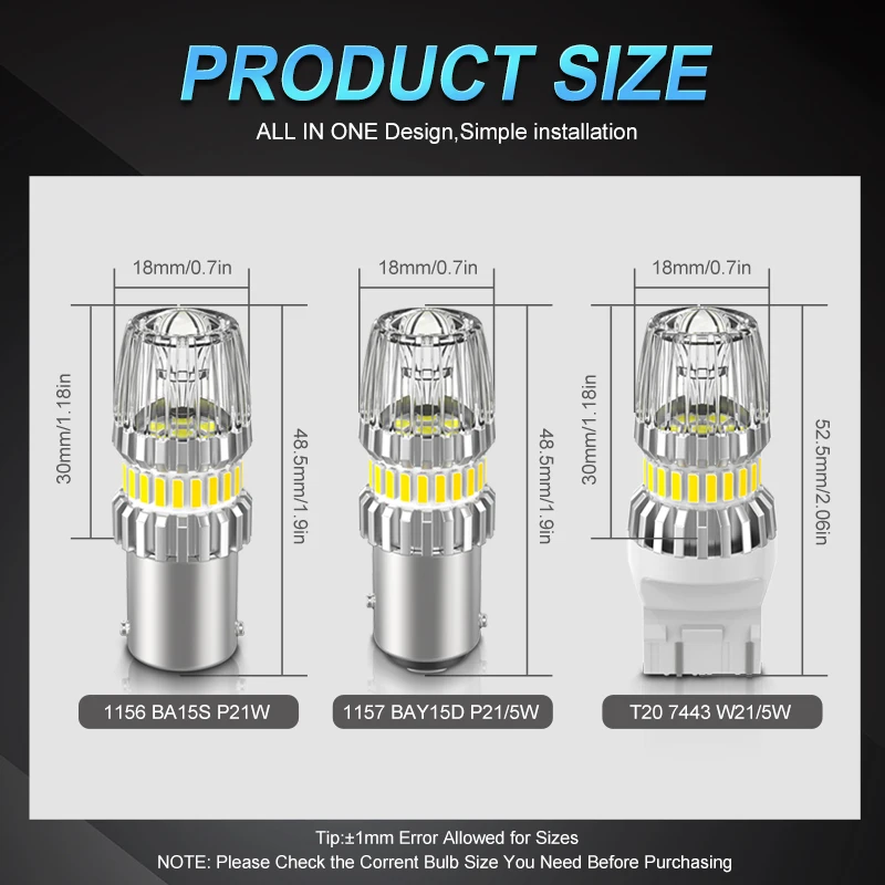 후진 브레이크 테일 방향 지시등 Canbus용 LED 전구, 3030 칩 프로젝터 렌즈, 2x BA15S P21W, S25 1156 7440 W21W, T20 4014