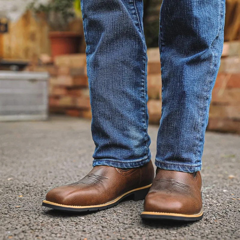 Men High Boots Embroidery Men Boots Retro Pu Leather Western Cowboy Boots Square Toe Casual Shoes Handmade Outdoor Mid-Calf Boot - 3