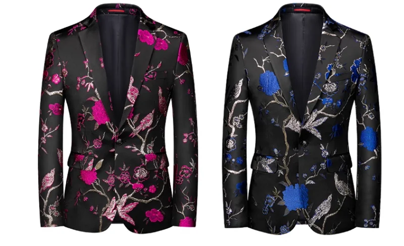 Description Picture 3 of itemNew Men's Boutique Golden Floral Blazer Jacket Fashion Elegant Slim Fit Business Coat Singer Banquet Party Performance Costume