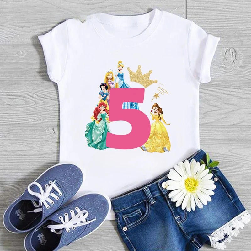 thumbnail image 1 of Camiseta de algodón para fiesta de cumpleaños de niños, disfraz de princesa, para niñas de 1, 2, 3, 4, 5, 6, 7, 8 y 9 años, regalo de cumpleaños de princesa Disney, 1 of 5