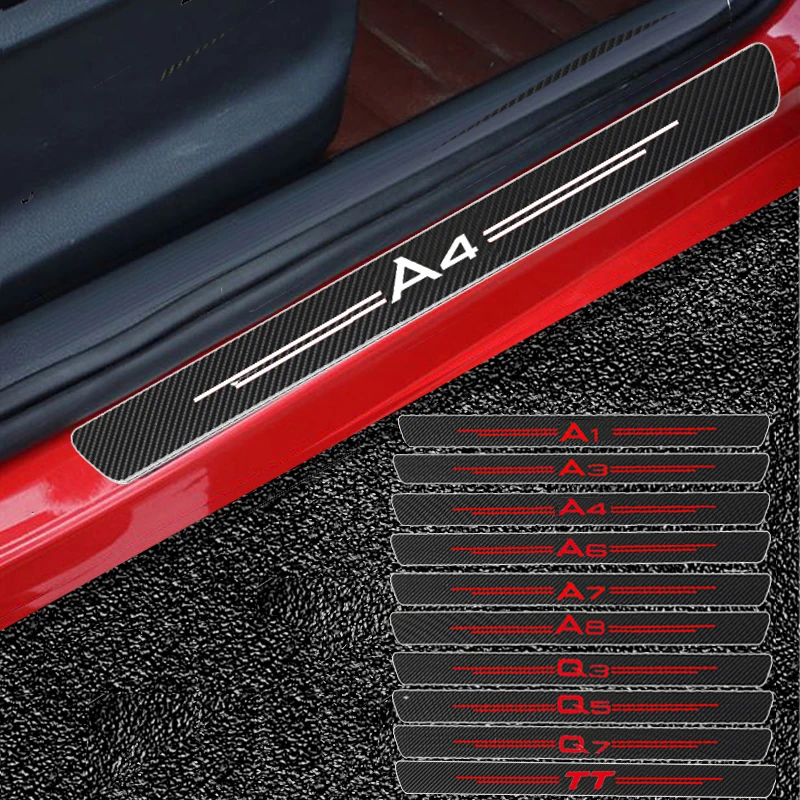 Защитная Наклейка на дверные пороги из углеродного волокна 4X для Audi Sline Quattro A1 A3 A4