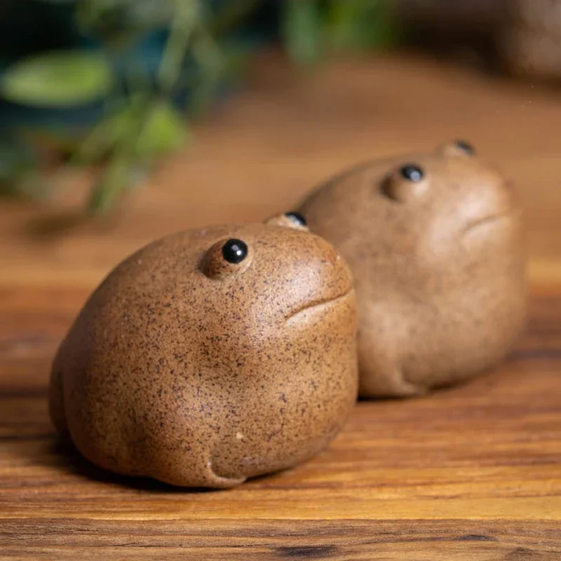 5CM Lucky Frog Tea Pet Zen Tea Set Coarse Pottery Porcelain Handmade Chinese Animal Cute Modern Style Home Decor