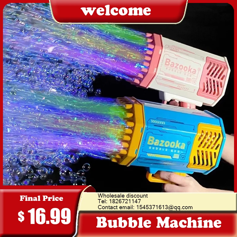 Bubble Gun Rocket 69 Holes Soap Bubbles Machine Gun Shape Automatic Blower With Light Toys For