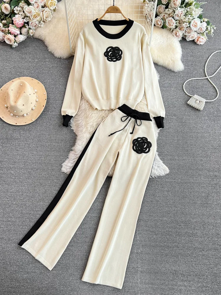Women's Knitted Sets Tracksuit Pants Suits Autumn New Long