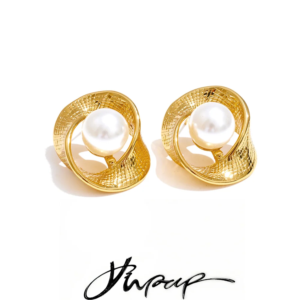 Yhpup Stainless Steel Simulated Pearls Twisted Geometric Jewelry