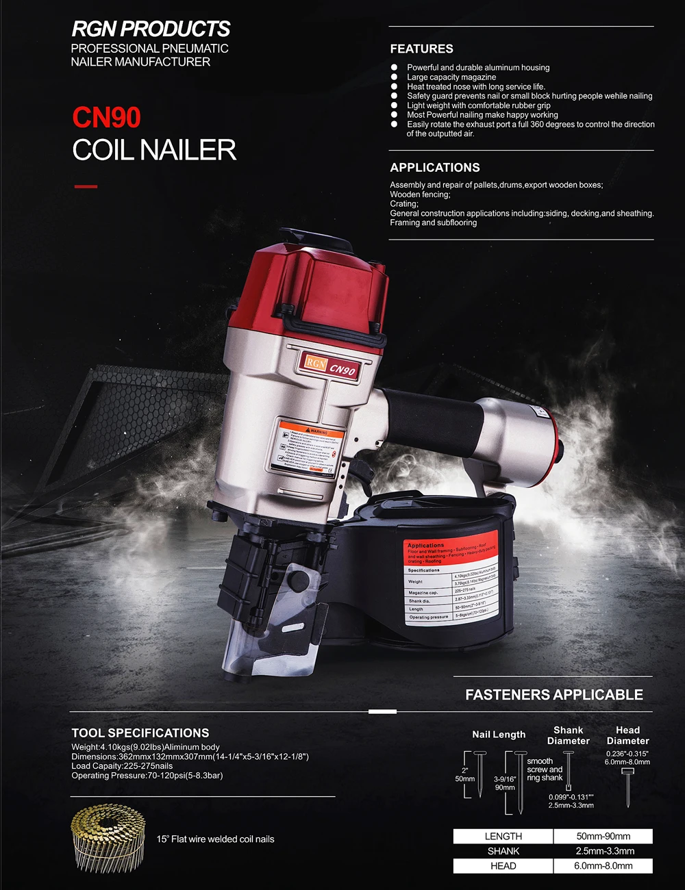 Coil Nailer CN90 And CN90B For 50-90mm Nails Heavy Duty Pallets and Crating Working MAX USA Design 4