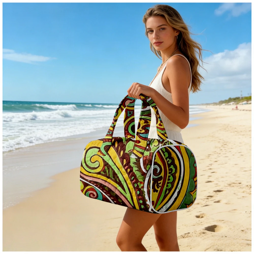 Borsa Trapuntata Grande per Uomo e Donna, Borsa a Tracolla Boho Chic, Borsa da Spiaggia con Stampa Paisley Unica, Spaziosa Borsa da Viaggio