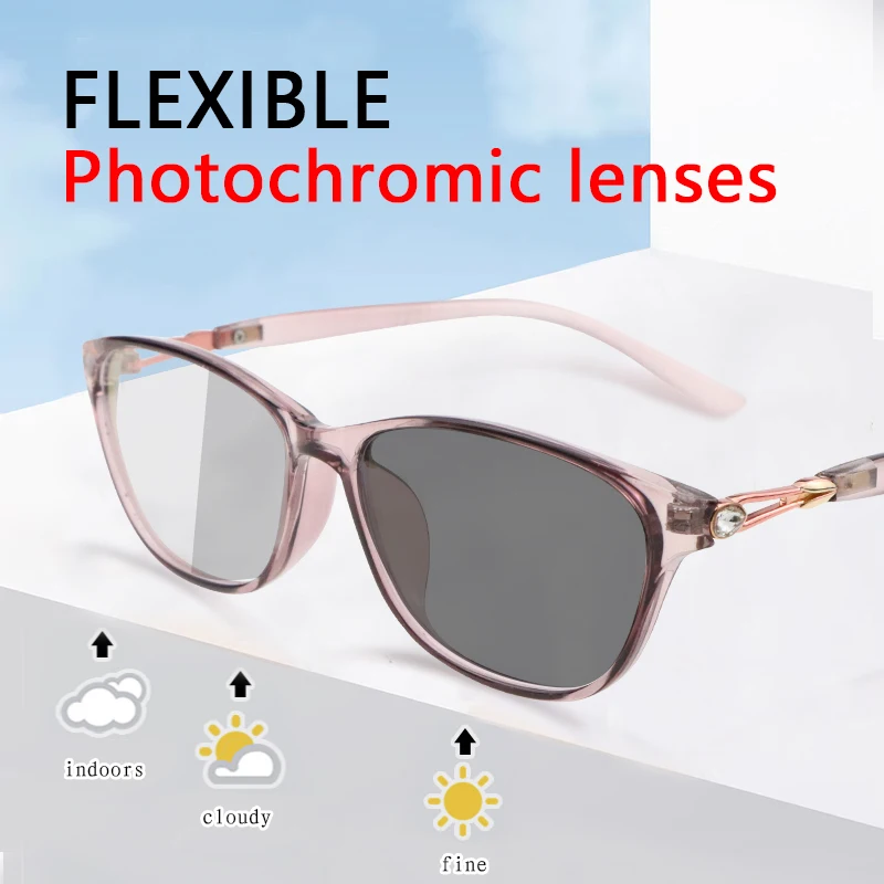 

Photochromic Reading Glasses for Women, Sunglasses for Outdoor, Ultralight Eyeglasses Frame,Presbyopia Eyeglasses Diopters