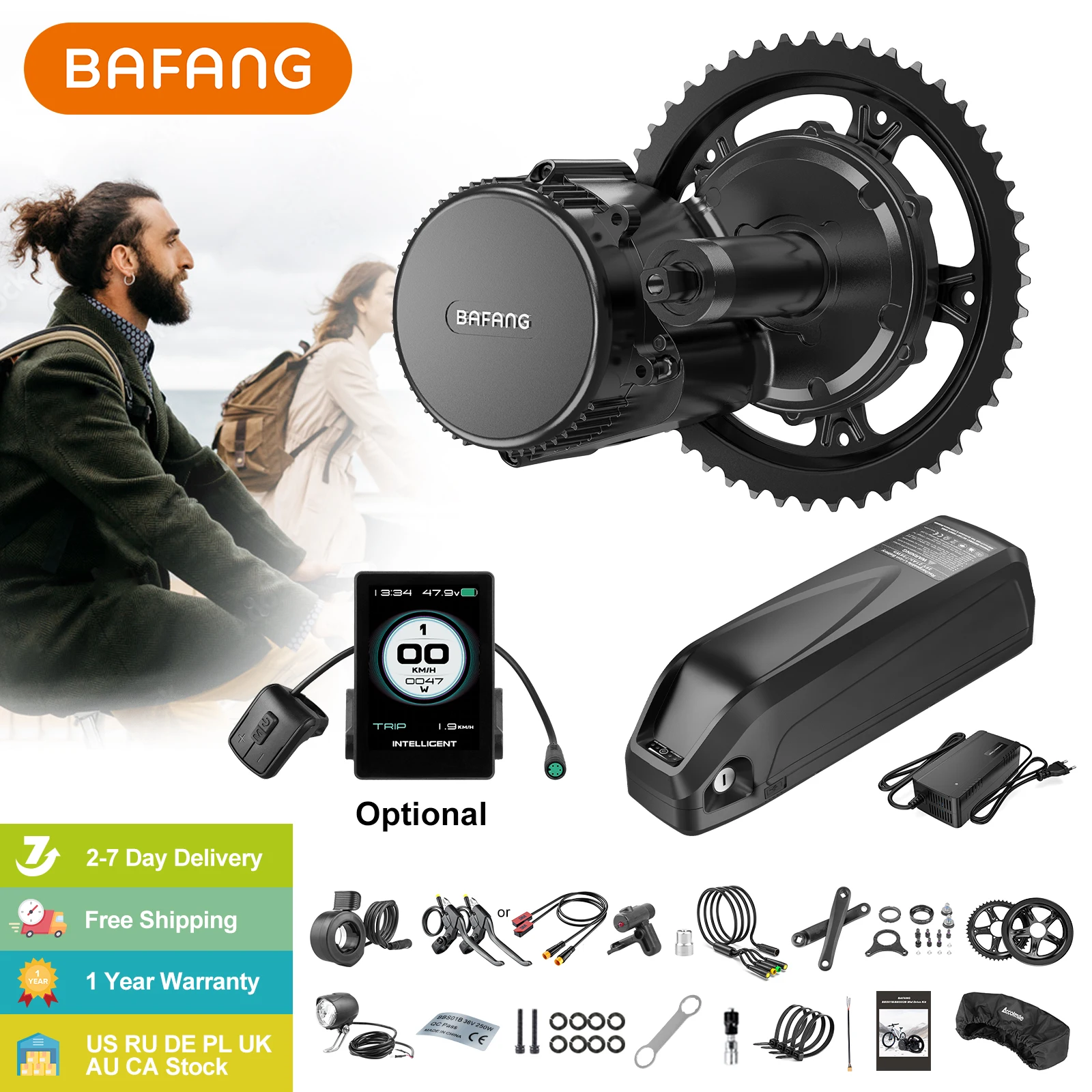 

Bafang 250W 350W 500W Motor Kit 36V Mid Drive Electric Bike Conversion Kits BBS01B BBS02B EBike Engine 13Ah 25Ah Bicycle Battery