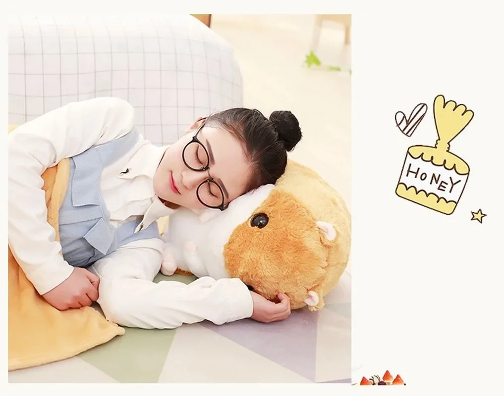 Cute Hamster Flannel Seat Cushion With 1.7M Blanket Silk Cotton Core Hand Warmer Pillow Home Decoration Car Office Sofa Cushion 6