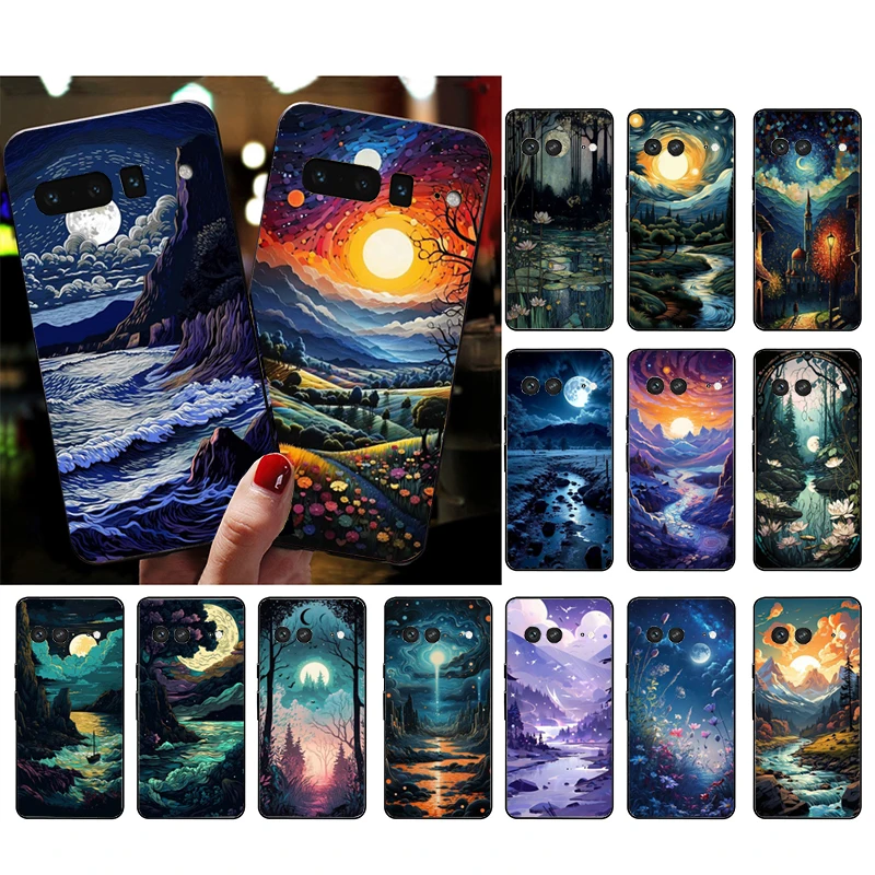 Landscape Moon Night River Mountains Art Phone Case Per Google Pixel 8 7 Pro 7A 7 6A 6 Pro 5A 4A 3A Pixel 4 Xl Pixel 5 6 4 3A Xl