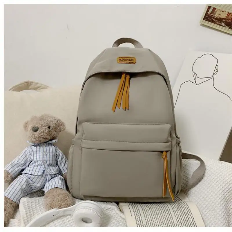 New Backpack Women's Solid Color 5 Color Junior High School Senior High School Student Schoolbag Simple Large Capaci School Bags