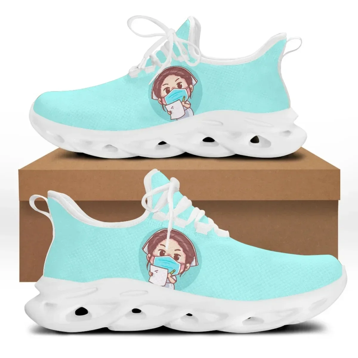 Women Doctor Nurse Sneakers Medical Hospital Print Lightweight Mesh Flats Ladies Casual Spring Cute Nursing Chunky Shoe