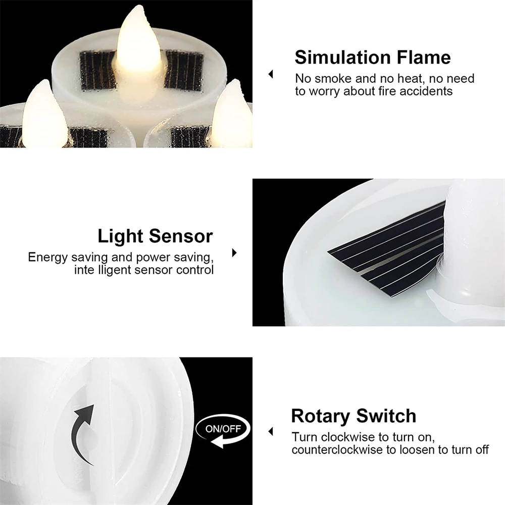 Set of 10 Waterproof Solar-Powered Flameless LED Tea Light Candles for Outdoor and Home Décor