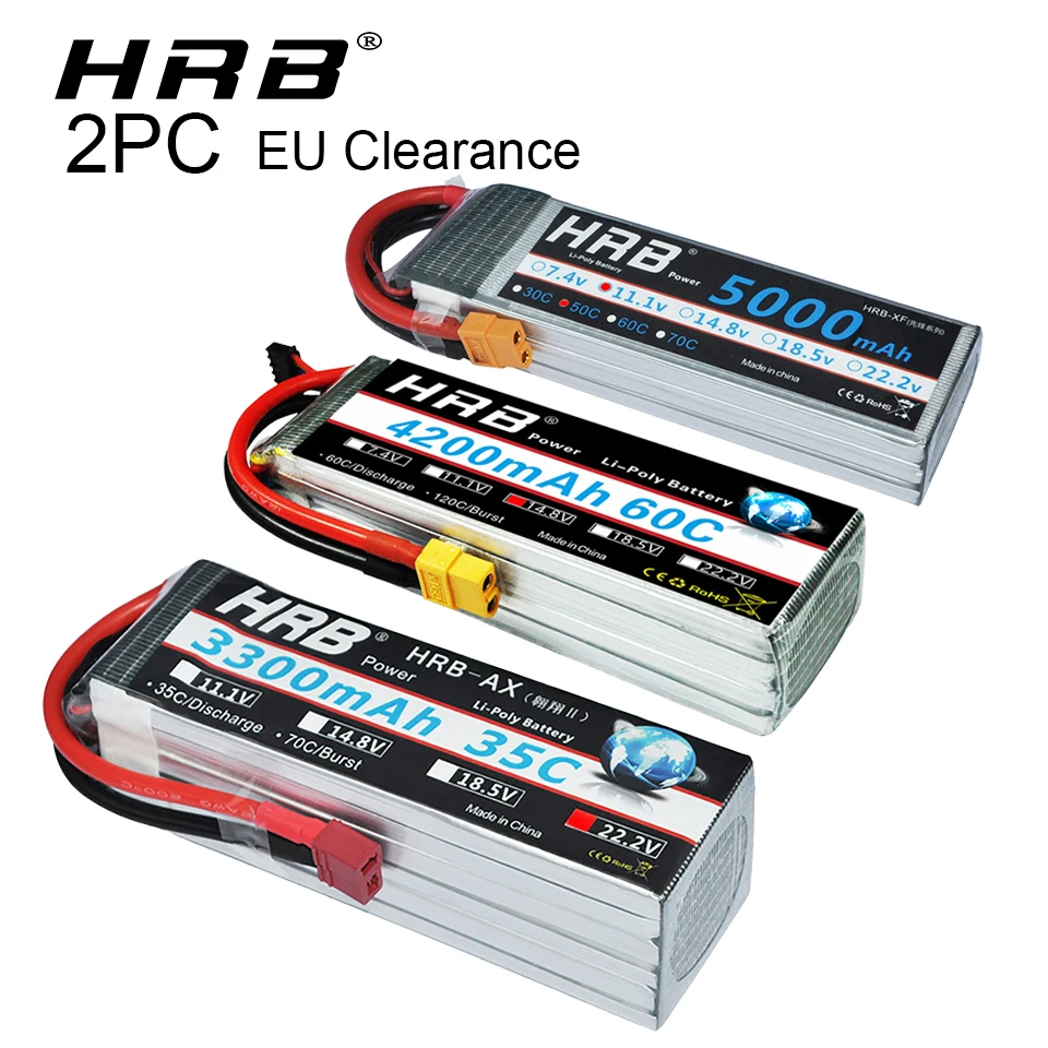 Batería Lipo HRB 5000mAh 3S 11.1V 50C Con Conector T, Celdas De Grado A, Ideal Para Coches RC, Helicópteros Y Aviones