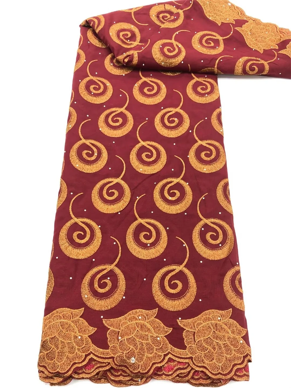 

Wine African Lace Embroidery Cotton Fabric Swiss Voile Lace With Rhinestones, High Quality, 5 Yards, 2024