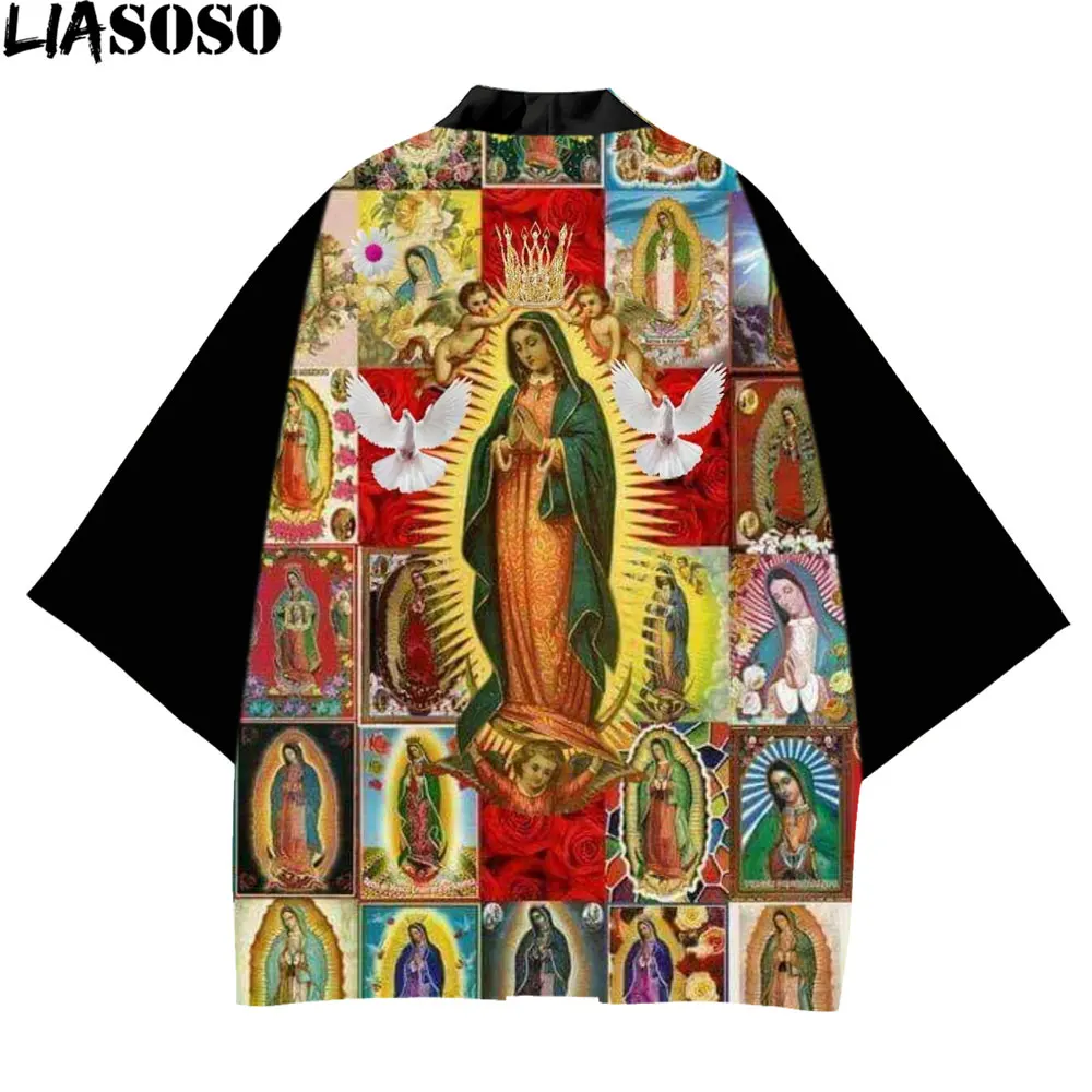 LIASOSO 3D Printed Kimono Japanese Oversized Classic Cardigan Men Haori Western Religious God Figure Shirts For Men Maria Top