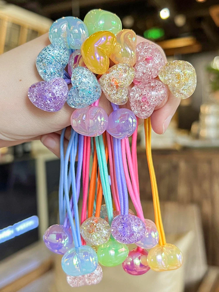 2PCS Neue Reizende Bunte Herzförmige Mädchen Elastische Haarbänder Kinder Prinzessin Haar Zubehör Kinder Haar Krawatten Baby headwear – Detail 8