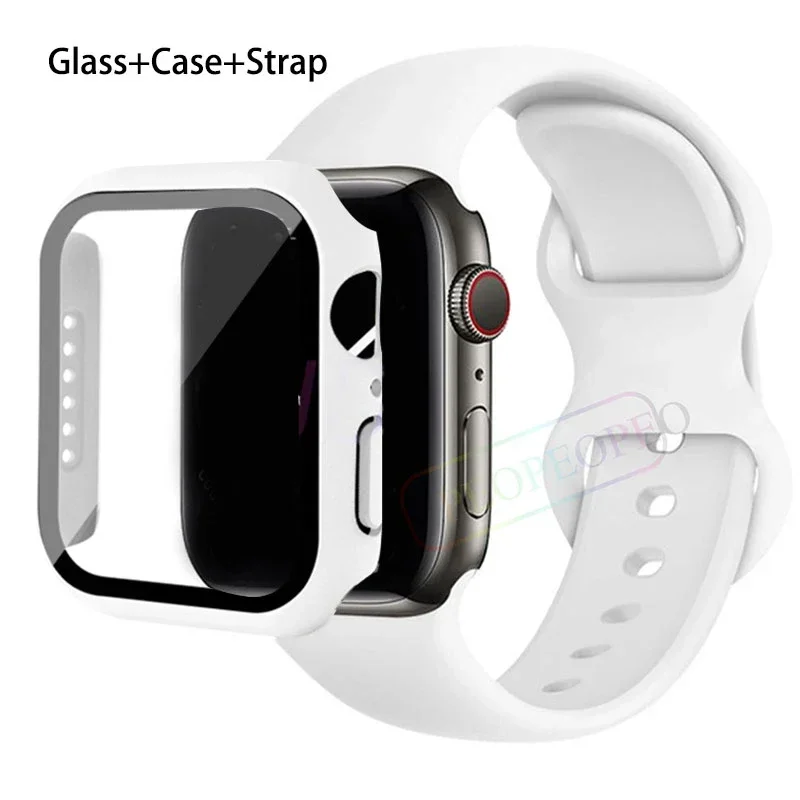 Premium Silicone Apple Watch Band with Glass Case and Strap - Compatible with All Series