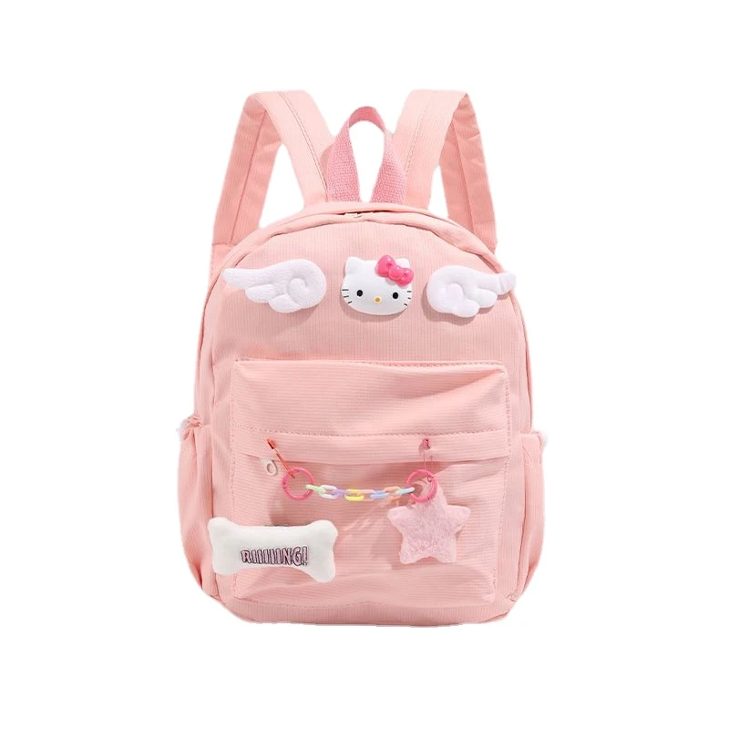 

MINISO Hello Kitty Cute Girls Backpack Pink Cartoon Large Capacity Lightweight Fashion Nylon Schoolbag for Girls in Grades 1-6