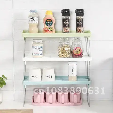 

Metal Cupboard Storage Shelf Adjustable Kitchen Storage Rack Non-Skid Spice Rack Single Layer Kitchenware Organizer Space Saving