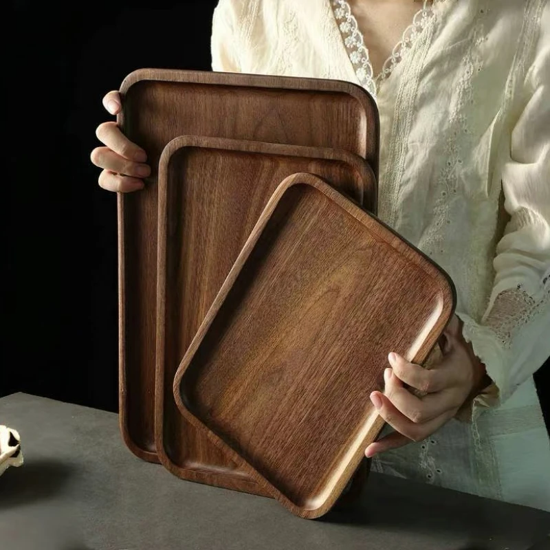 North American black walnut wood tray household tea tray cups wooden plate coffee dessert storage dinner plate storage tray wooden serving tray