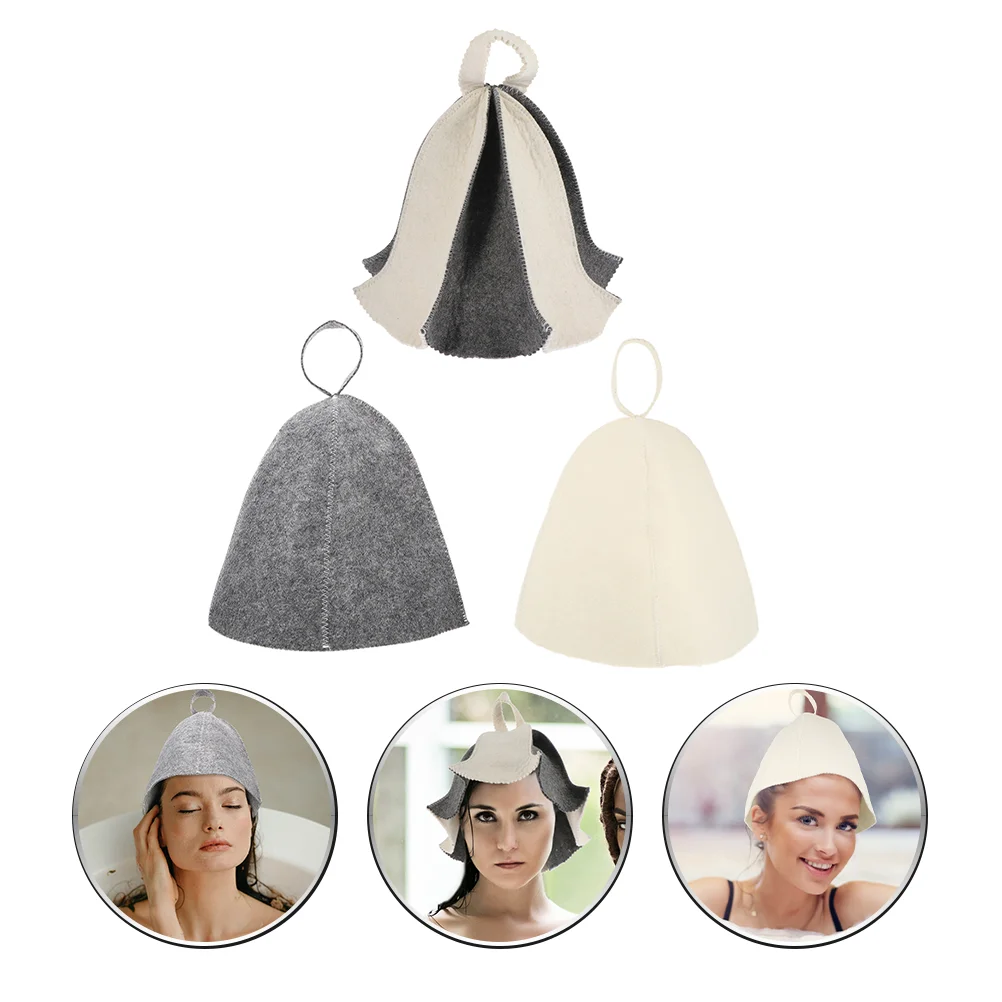 

3 Pcs Felt Shower Cap Bonnet for Men Sauna Supply Lightweight Hat Portable Supple Bathing Women's Hair Protecting Hats