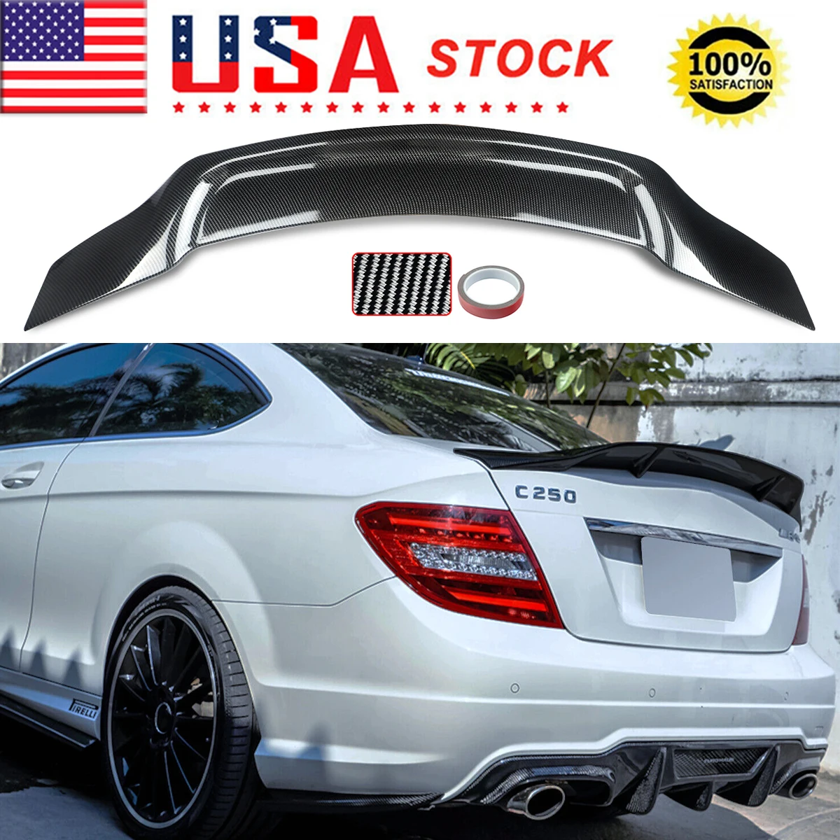 Tylna skrzydła do Mercedesa Benz W204 C63 RT z lat 2008-2014, spojler bagażnika, wygląd włókna węglowego, zestaw Magickit