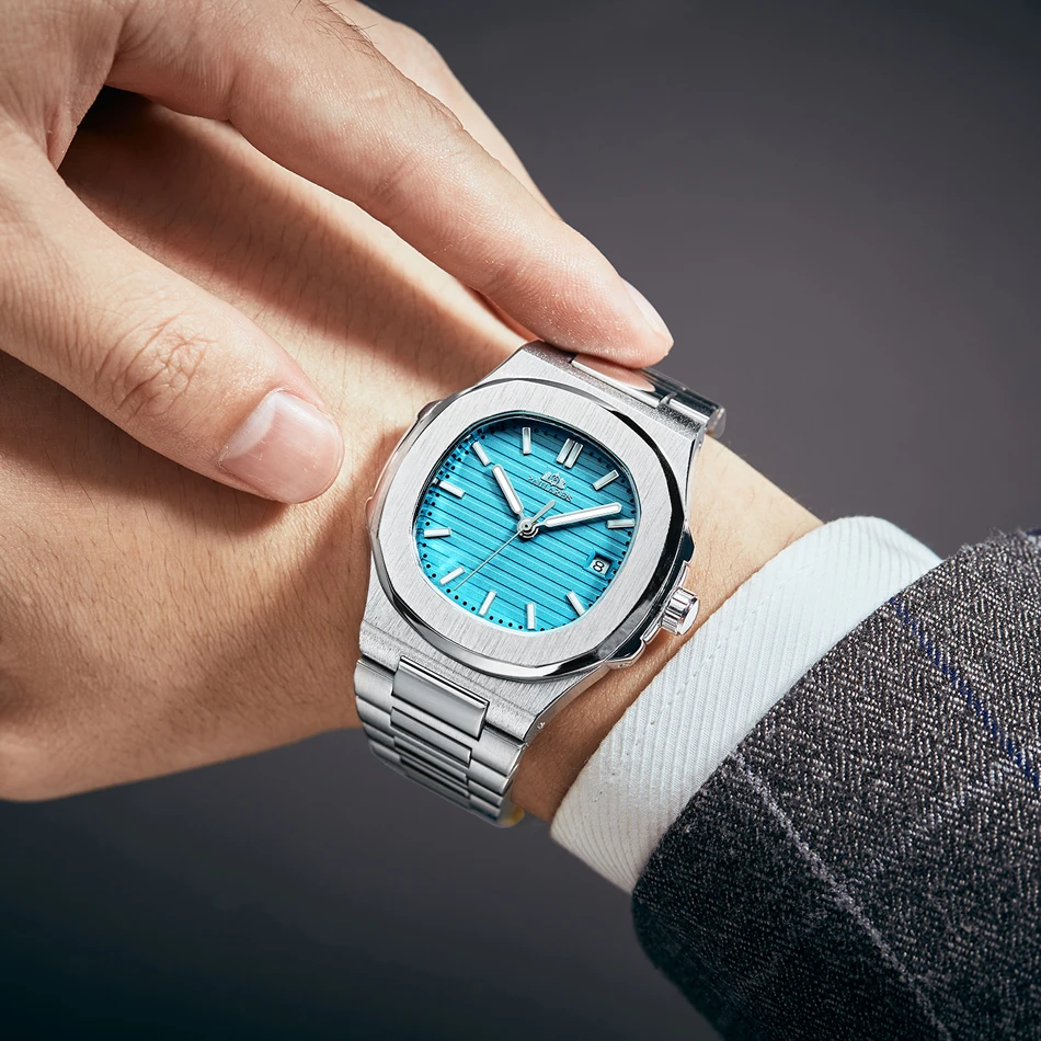 Automatic Self Wind Mechanical Luminous Stainless Steel Blue Grey Coffe Black White Dial Simple Business Men Watch Mechanical Watch