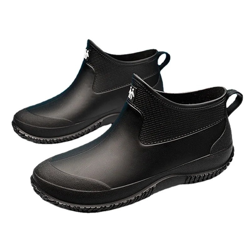 Rain Boots Men's Warm with Velvet Short Rain Boots Kitchen Antiskid Shoe Low-Top Outdoor Car Wash Waterproof Shoes