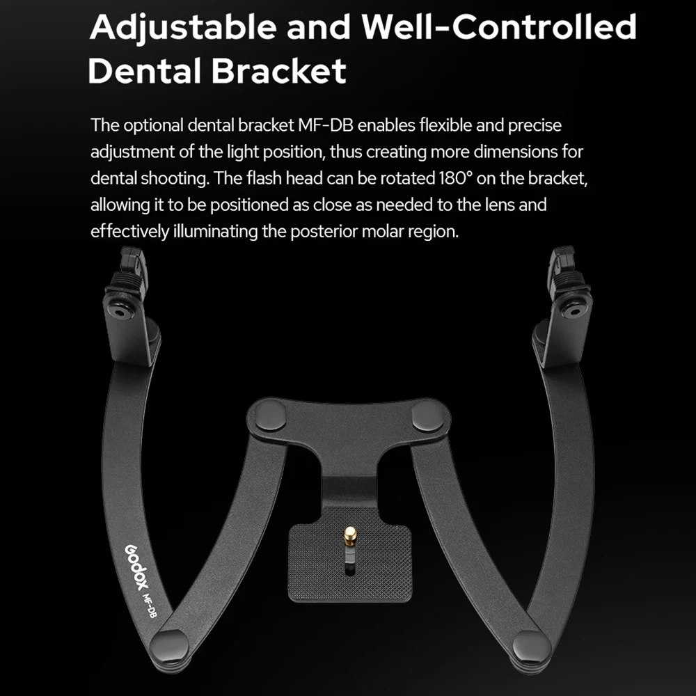 Supporto Godox MF-DB Per Flash Macro MF12-DK1 - Doppia Estremità, Rotazione 180°, Staffe Dentali - Foto 3