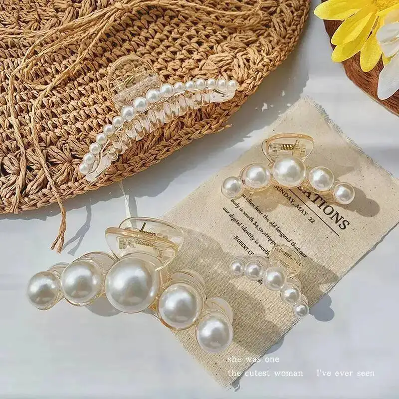 2020 perle Acryl Haar Klaue Elegante Transparente Haar Krabben Clips Für Frauen Einfache Hohl Geometrische Bad Clamp Haar Zubehör – Detail 1