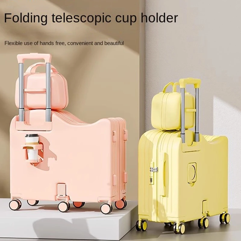 Children's Can Sit Ride 18/20 Six Wheel Set 22/24 Inch Luggage With USB Cup Holder Travel Suitcase_voghion.com