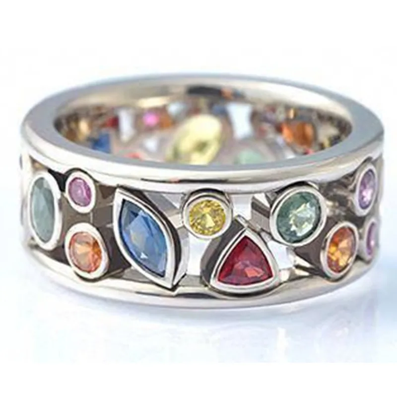 S925 Geometric Pattern Multicolor Wave Line Micro Zircon Plata Color Finger Rings Women Anillos silver rings silver ring
