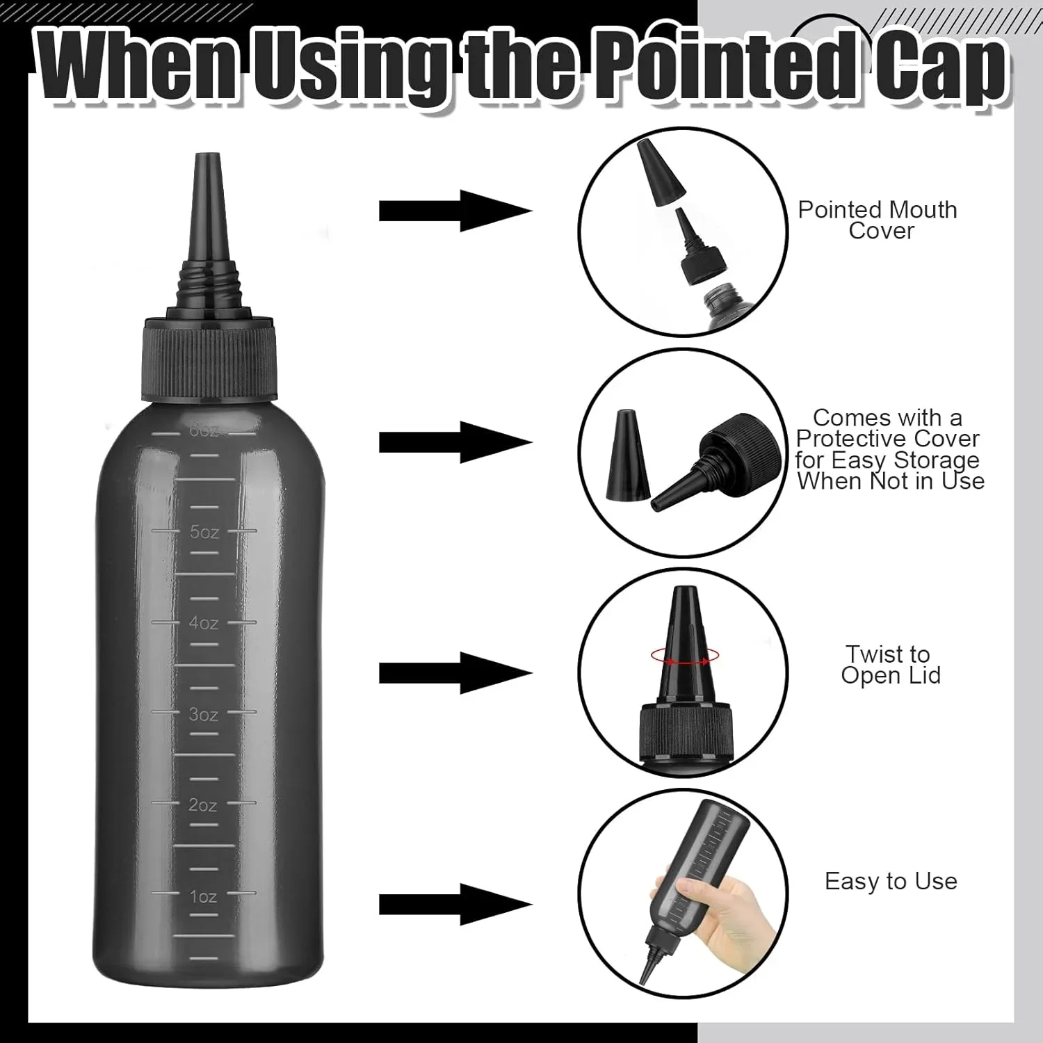 Hair Oil Application Bottle 6 Ounces Hair Dye Bottle Root Comb 3 Pointed Mouth Caps For Scalp
