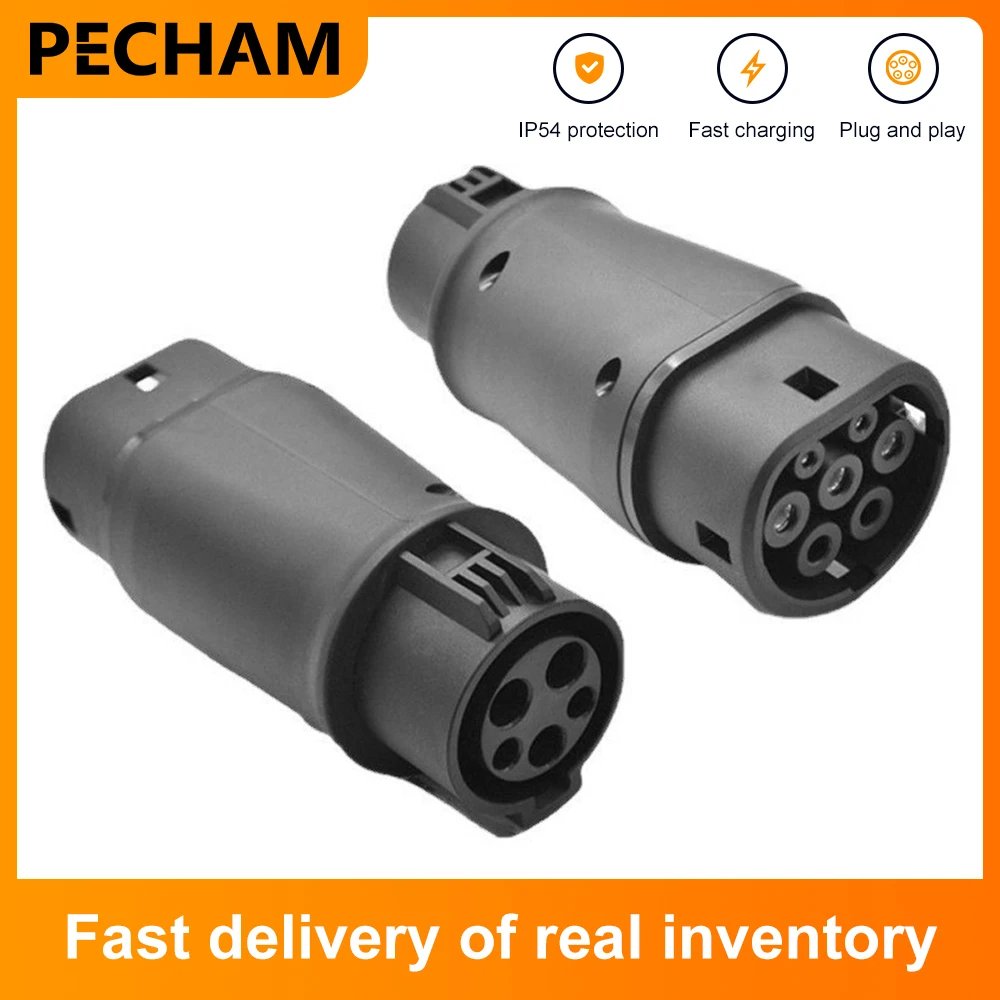 16A/32A EV Charger Adapter Socket Type1 J1772 to Type2 IEC 62196 EVSE Electric Vehicle Charging Converter Connector Plug 1
