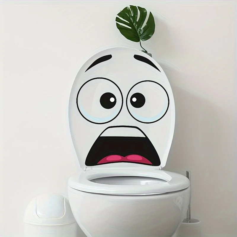 1pc Creative 3D Surprised Face Toilet Stickers Bathroom Waterproof Toilet Cover Lid Vinyl Decals Restroom Decoration
