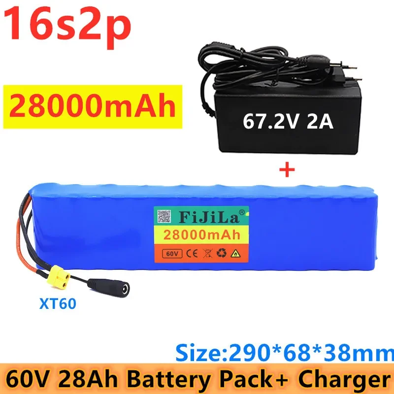 

60V 28Ah 16S2P 18650 Li-ion Battery 67.2V 28000mAh Ebike Electric Bicycle Scooter With BMS 1000Watt xt60 Plug With+ Charger