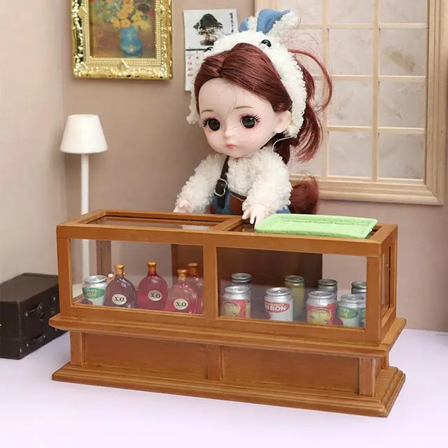 1:12 Simulation Display Cabinet Mini Wooden Furniture Dollhouse For Doll Lovers Collection Dollhouse Decoration Furniture 5
