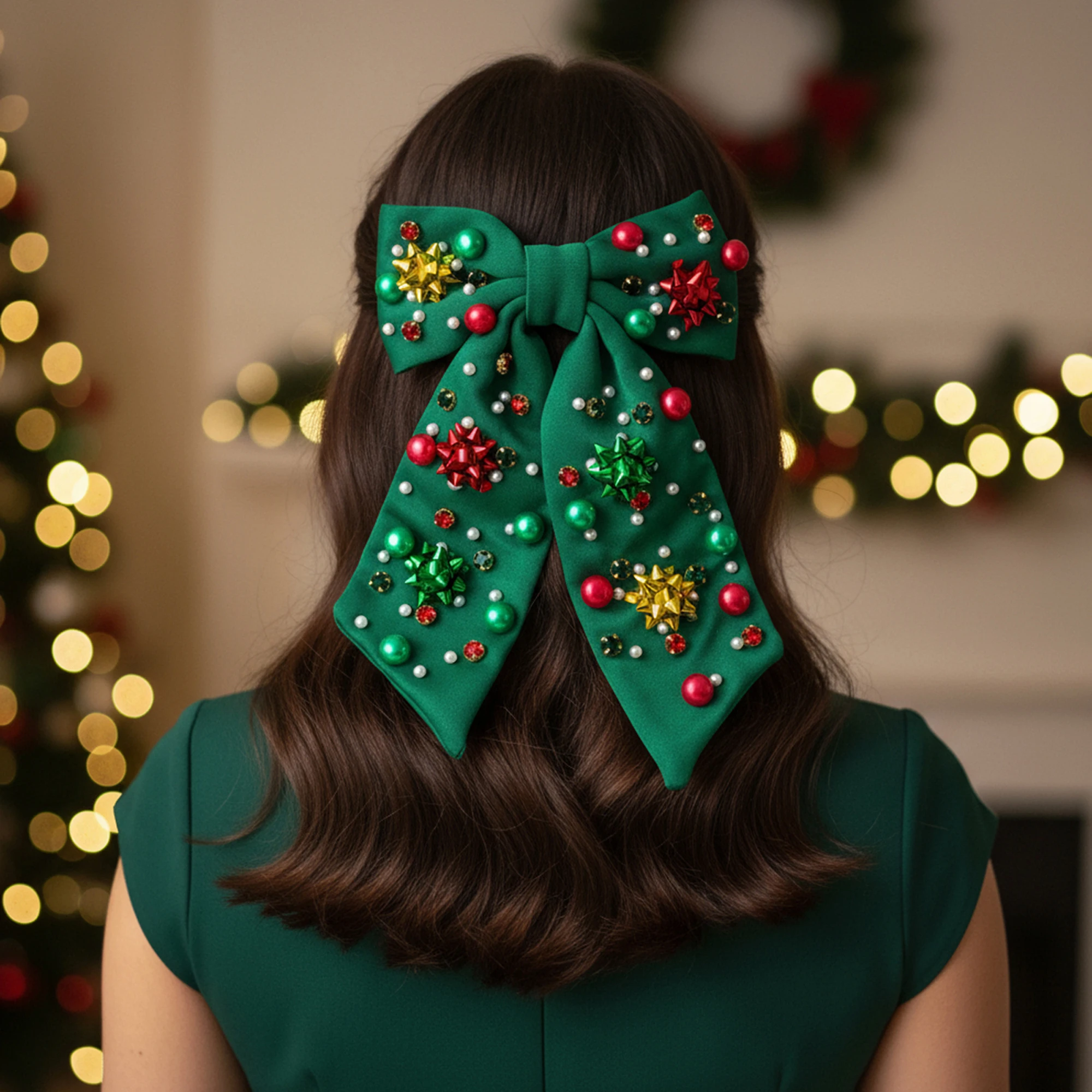 Festive Red Velvet Bow Headband with Glittery Snowflake Detail for Women and Girls - Christmas Hair Accessories for Holiday